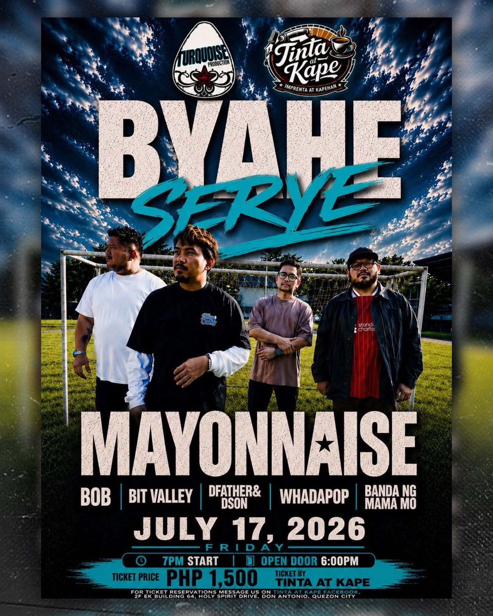 mayonnaisemusic's tweet photo. Mayonnaise Gigs This Week

July 17 - Kendricks, Pasig
July 17 - Tinta at Kape, QC
July 18 - 19 East, Sucat
July 18 - Wash and Dine, Angeles City
July 19 - Porac, Pampanga 

#MayoNation https://t.co/DclkDjZqmm