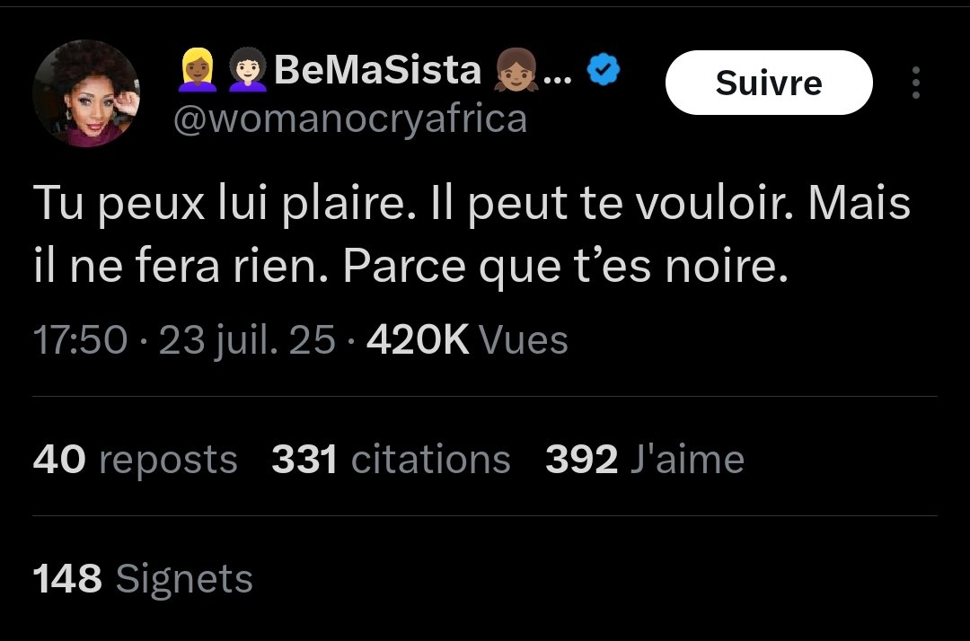 MonstrousBami's tweet photo. Ne vous faites pas avoir par son pseudo discours militant, elle en a absolument rien à faire du bien être de cette femme, ce n'est qu'une pauvre souffrante qui crache sur les hommes noirs et pleure tous les jours parce que les blancs ne veulent pas d'elle. https://t.co/boB8MWO9jw