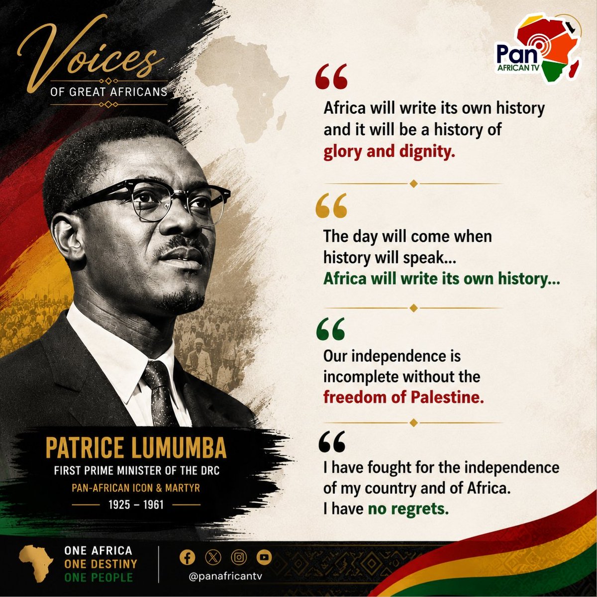 SocialistGhana's tweet photo. Africa will write its own history and it will be a history of glory and dignity- Patrice Lumumba

#patv #trulyafrican #africanunity https://t.co/xYDTDXMN7Z