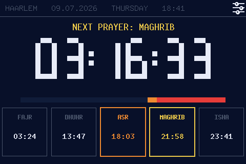 ergousha's tweet photo. An open-source weekend project: a prayer times dashboard on an ESP32 display, built with Rust. https://t.co/Pcp9Bk4I5Z https://t.co/o9VXKqXcRP