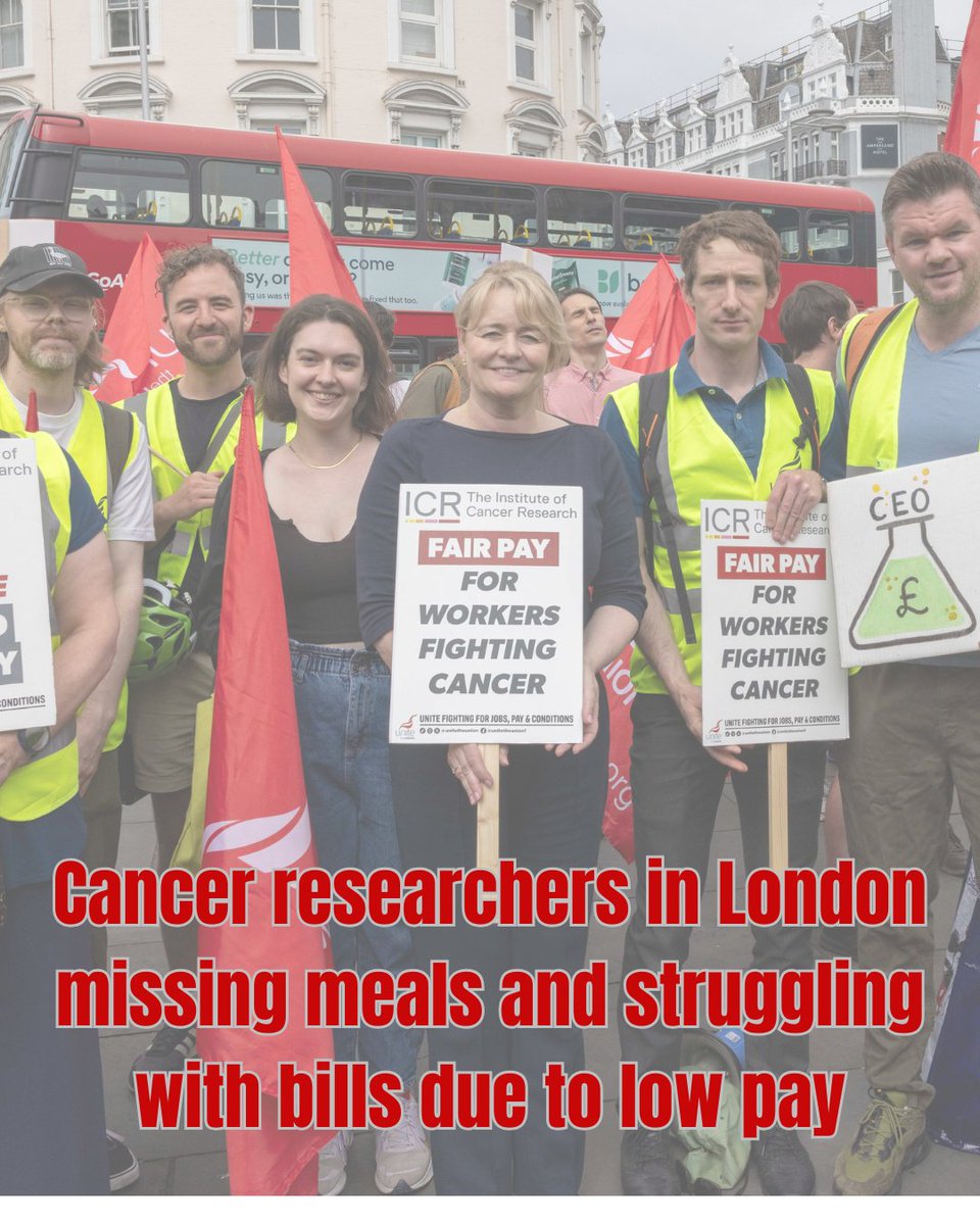 UniteSharon's tweet photo. A new survey of striking workers at the world-leading Institute for Cancer Research (ICR) has shown that many are missing meals or unable to pay bills.

💬 The ICR might be a world-leading centre of excellence, but when it comes to how it treats its staff it is at the bottom of the pile. 1/2
