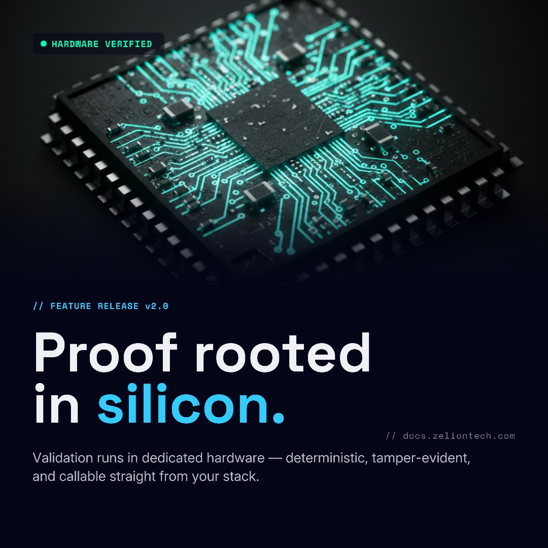 zelion_tech's tweet photo. Trust begins at the hardware level.

ZelionTech's hardware-verified architecture delivers deterministic validation, tamper-evident execution, and cryptographic proof directly from silicon.

The future of trust isn't software alone—it's rooted in hardware.

#ZelionTech #Blockchain #Hardware #Web3 #IoT #CyberSecurity #AI
