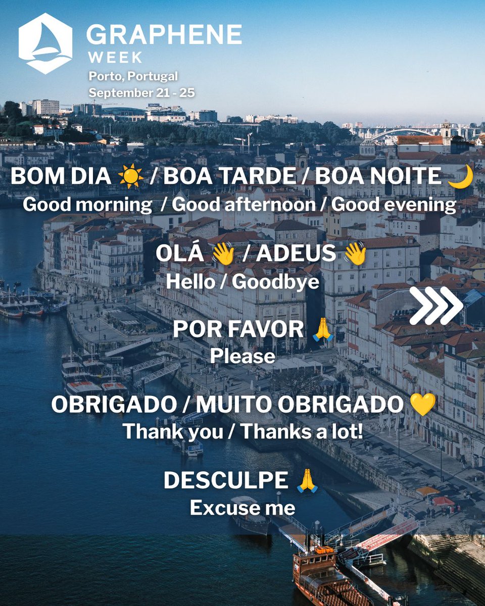 GrapheneEU's tweet photo. #GrapheneWeek2026 meets Portuguese charm! Talk your way through Porto like you belong. Register today and discover more about our host city: https://t.co/zKukULw7c2
#GrapheneWeek #Graphene #2DMaterials #ScienceConference #STEM #Porto https://t.co/KoboJlJyiz