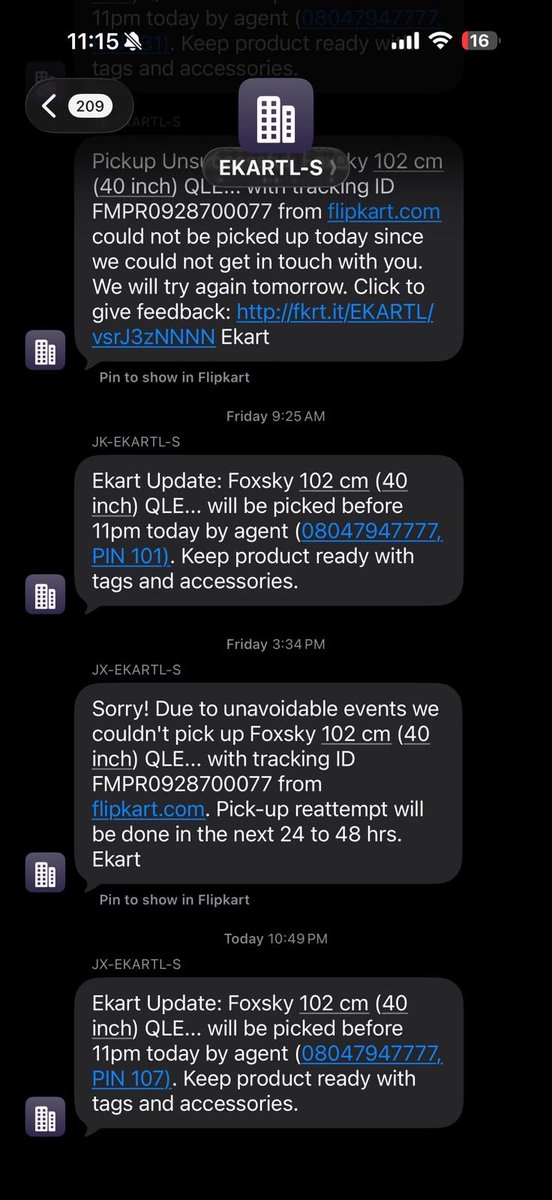 Alpuros's tweet photo. @flipkartsupport  yesterday night send agent detail and pin no it is wrong and expired number sent today morning spoke with call center , may b I talk with area manager he promise today deffintely pickup done and assigned agent detail 10-30 am but still nothing https://t.co/NV8hnpbNX4