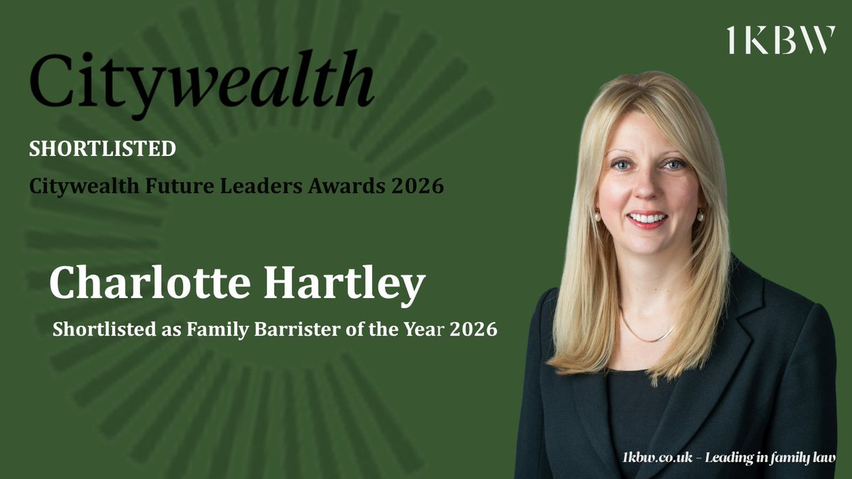 1kbwChambers's tweet photo. We are pleased to share that @chartley11 has been shortlisted as Family Barrister of the Year at the @Citywealth Future Leaders Awards 2026. The full shortlist can be viewed on the Citywealth website: https://t.co/OfXx8wsocY

The award ceremony takes place in November 2026. Voting is now open on the Citywealth website: https://t.co/plVARobIyt  Voting will remain open until 4 September 2026.