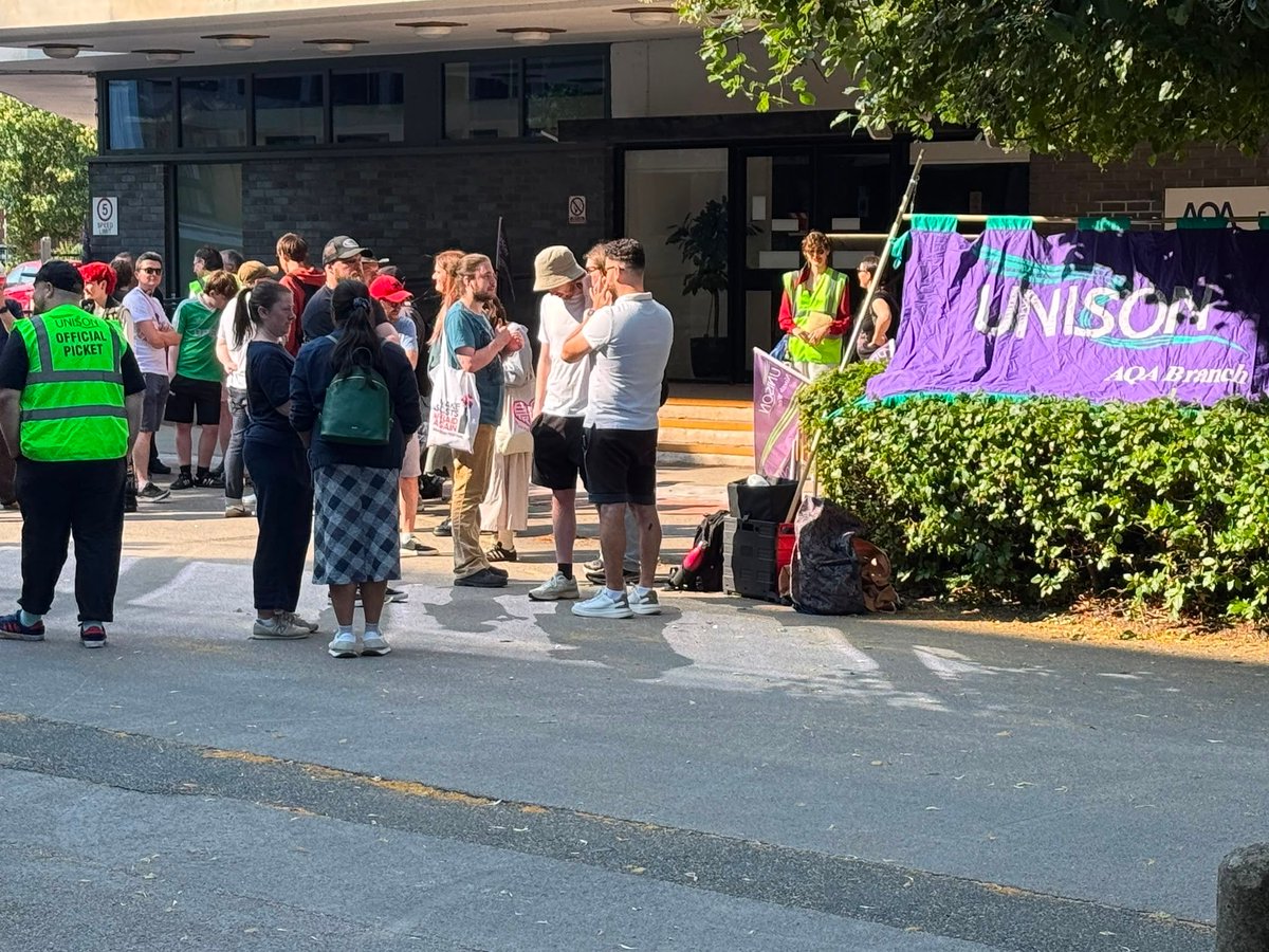UNISONAQA's tweet photo. Today marks our largest strike to date. Seven days of action. We will continue, and we will win!

#strike #workersrights #solidarity #fairpay #readytostrike https://t.co/0OENAKb5a0