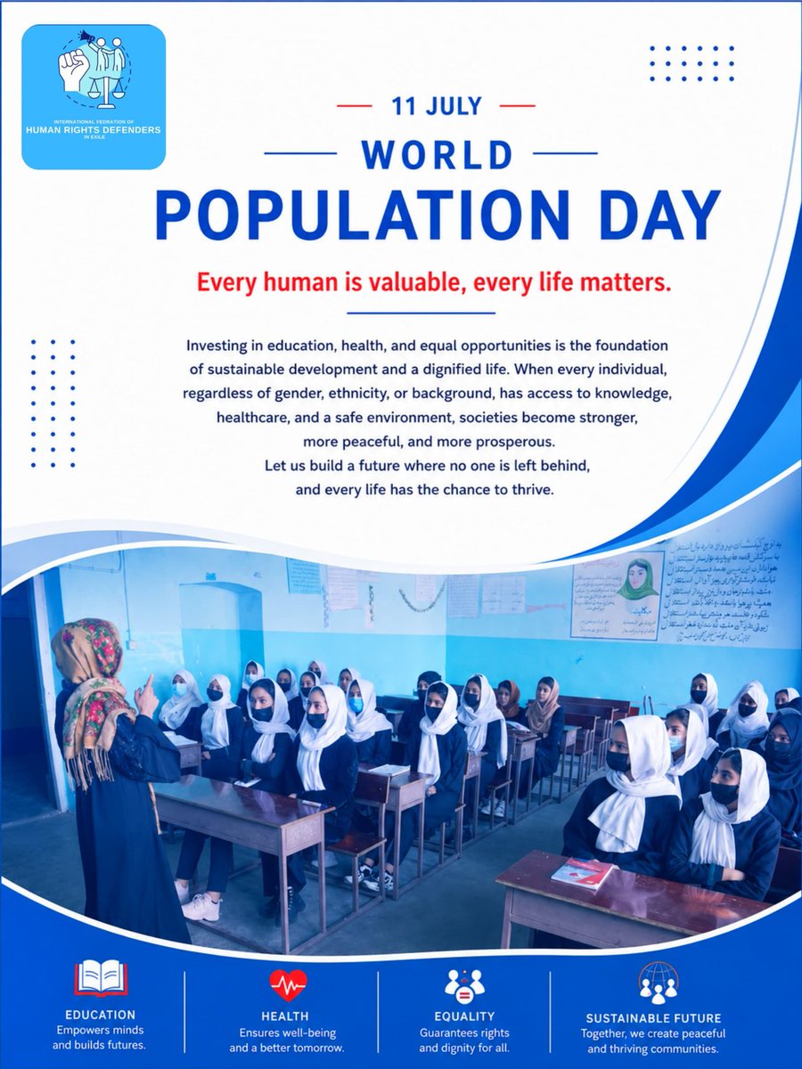 IFHRDE's tweet photo. On #WorldPopulationDay, IFHRDE calls for people-centered policies that protect human rights, education, health, and equal opportunities for all.

@UNFPA @UN @UN_Women @UNICEF

#IFHRDE #HumanRights #SustainableDevelopment https://t.co/PoIXSALiHP