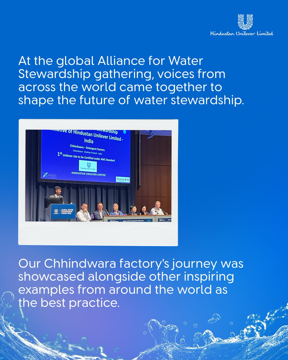 HUL_News's tweet photo. HUL's Chhindwara and Hosur factories have earned AWS Platinum Certification, the highest recognition in water stewardship.

Building water resilience not just within our operations, but for the communities around us.

Learn more: Read the story: https://t.co/Tsk78x5TbK https://t.co/jmbL0eP9mj