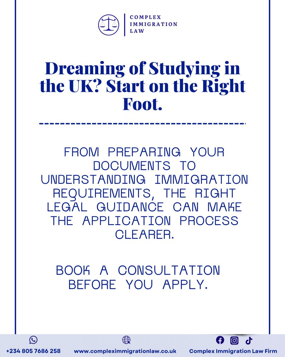 CIL_Firm's tweet photo. Studying in the UK starts long before you receive your visa.
Every application tells a story, and the way your documents are prepared can make a real difference.
🎓 Your UK study journey deserves a strong start.
📩 Speak with our team before you apply.
#immigrationlaw #traveltouk https://t.co/tdJ6vFr8Nx