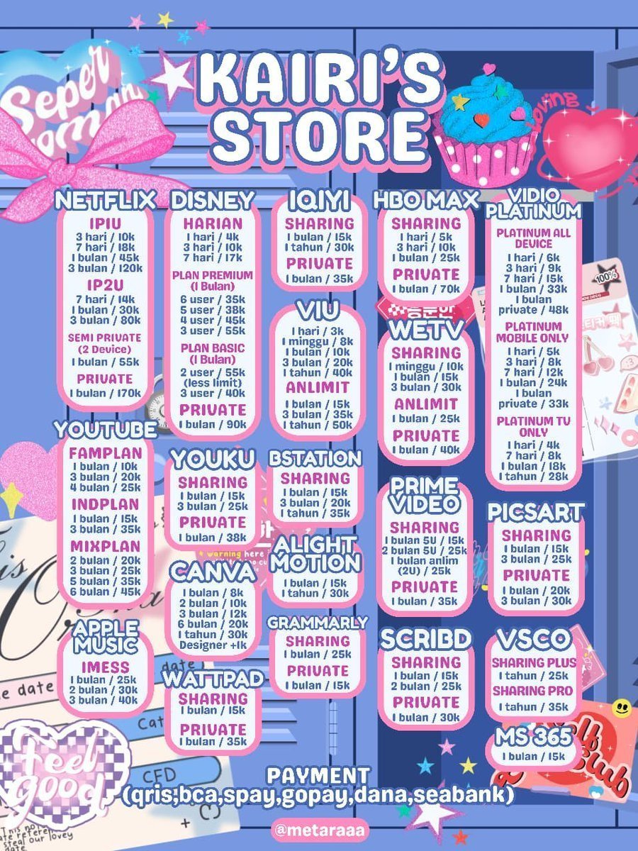 Phaaritab's tweet photo. YUK JAJAN DISINI ❤️ AKU FAST RESPON, ADA TESTIMONI DAN FULL GARANSI! 📷 READY NETFLIX DISNEY HBO SPOTIFY LOKLOK VIU WETV IQIYI PRIME VIDIO BSTATION WATTPAD AND MORE! <3  ❤️❤️

order? https://t.co/2mVyXnuhpq

or dm! @Phaaritab 📷 

#zonauang  #bealanja https://t.co/y3GkTgLV5t