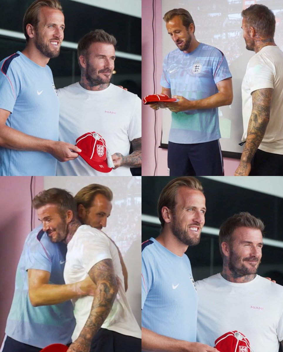 InvictosSomos's tweet photo. Ufff, qué HERMOSO MOMENTO. Durante la visita de la Selección de Inglaterra a la ciudad de Miami, el equipo de Thomas Tuchel le preparó un homenaje a Sir David Beckham. El capitán Harry Kane le entregó una gorra especial para reconocer su legado y le dedicó unas palabras que realmente lo emocionaron.

— HARRY KANE: "Hablo por mí y por muchos chicos aquí, fuiste un gran modelo a seguir, una gran inspiración. Creo que, cada vez que te pusiste la camiseta de la Selección de Inglaterra, mostraste deseo, mostraste pasión y nos mostraste cómo es liderar a tu nación. Fueron 115 partidos, jugaste 3 Copas del Mundo. Eres uno de los grandes en la historia del fútbol inglés". 

Beckham tuvo momentos complicados en su carrera internacional, pero también episodios que pusieron a soñar a todos los aficionados ingleses. Además, más allá de todo lo mediático, marcó a generaciones enteras con su calidad técnica, magistral golpeo de balón y estilo de juego. Un crack que dejó huella dentro de la cancha y que, sin lugar a dudas, revolucionó la industria del fútbol. 

HONOR A QUIEN HONOR MERECE.