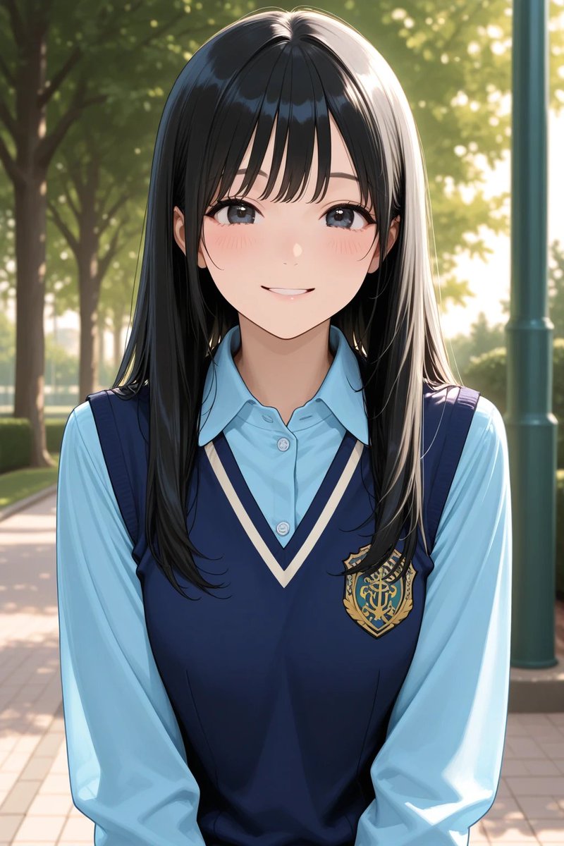 AI月曜日の制服少女 虹色さん。久々に参戦します！ 水色のYシャツに紺