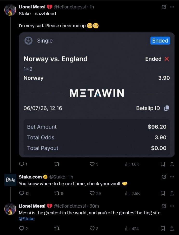 Feran_xiv's tweet photo. Imagine celebrating the first goal, then watching the match flip and your bet loses... only to find out Stake would've paid you the moment that first goal went in...😭 

Some people even got tipped after losing elsewhere 😂💔

That's actually crazy. https://t.co/TTHCXpOa8w