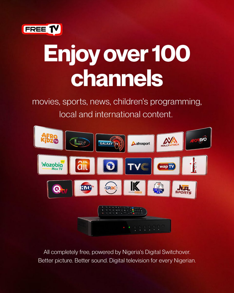 FreeTVNg's tweet photo. Experience More. Pay Nothing.
Swipe to see how to get started 👉
📍 https://t.co/rXnoEZatVa
#FreeTV #TheBigPicture #DigitalSwitchover #FreeToAir https://t.co/B8pgwnJ1Z5