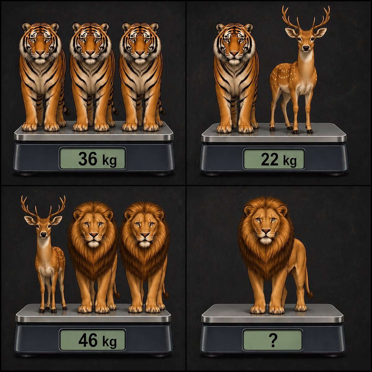 Eden__04's tweet photo. Only geniuses can solve this! 

What’s the lion’s weight? https://t.co/5P0x5e2Fs3