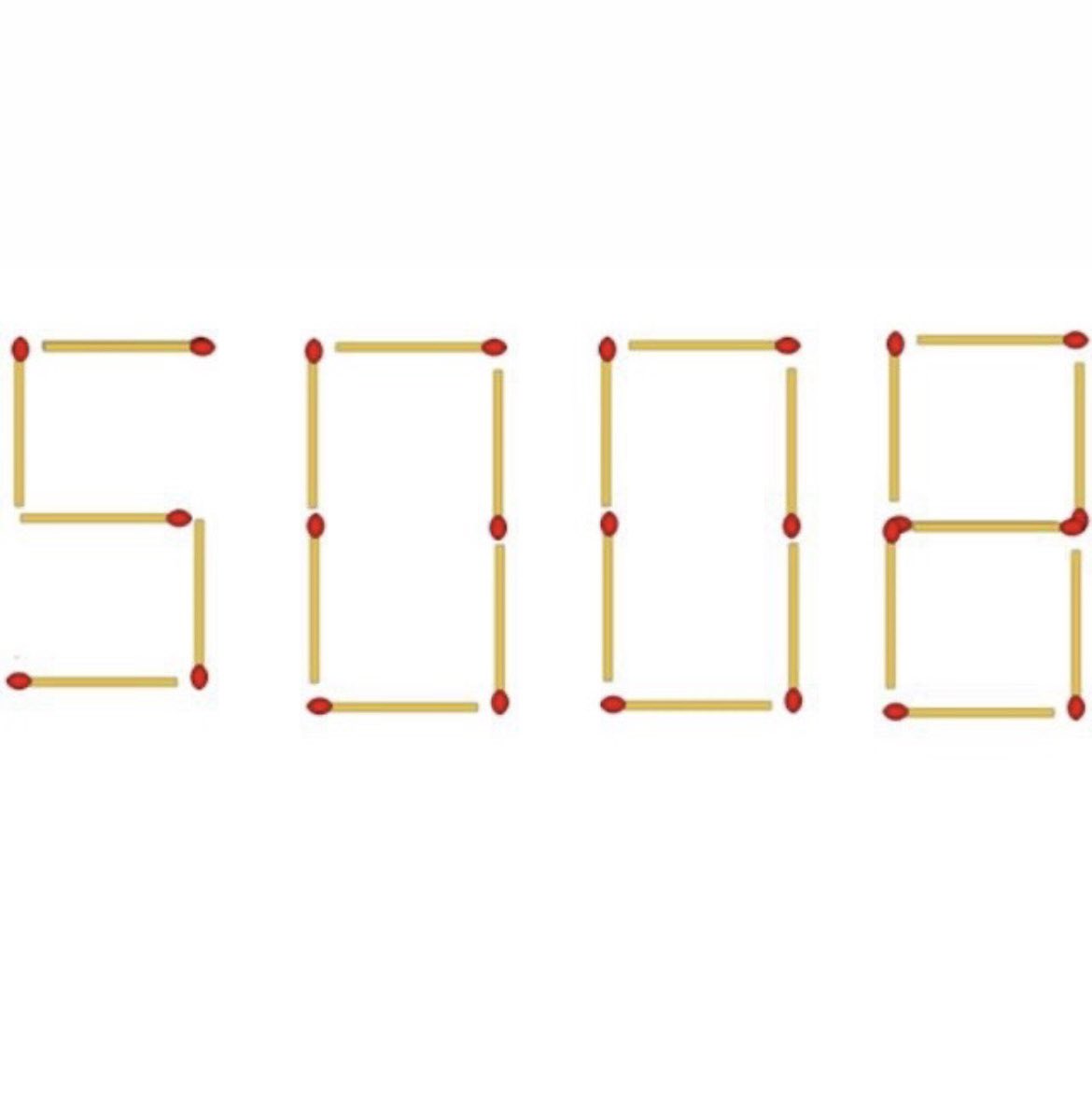 golden_words786's tweet photo. Can you make a number greater than 5008 by moving only 2 matchsticks? 👀

99.99% fail on their first try? https://t.co/SzW5TGdM1C