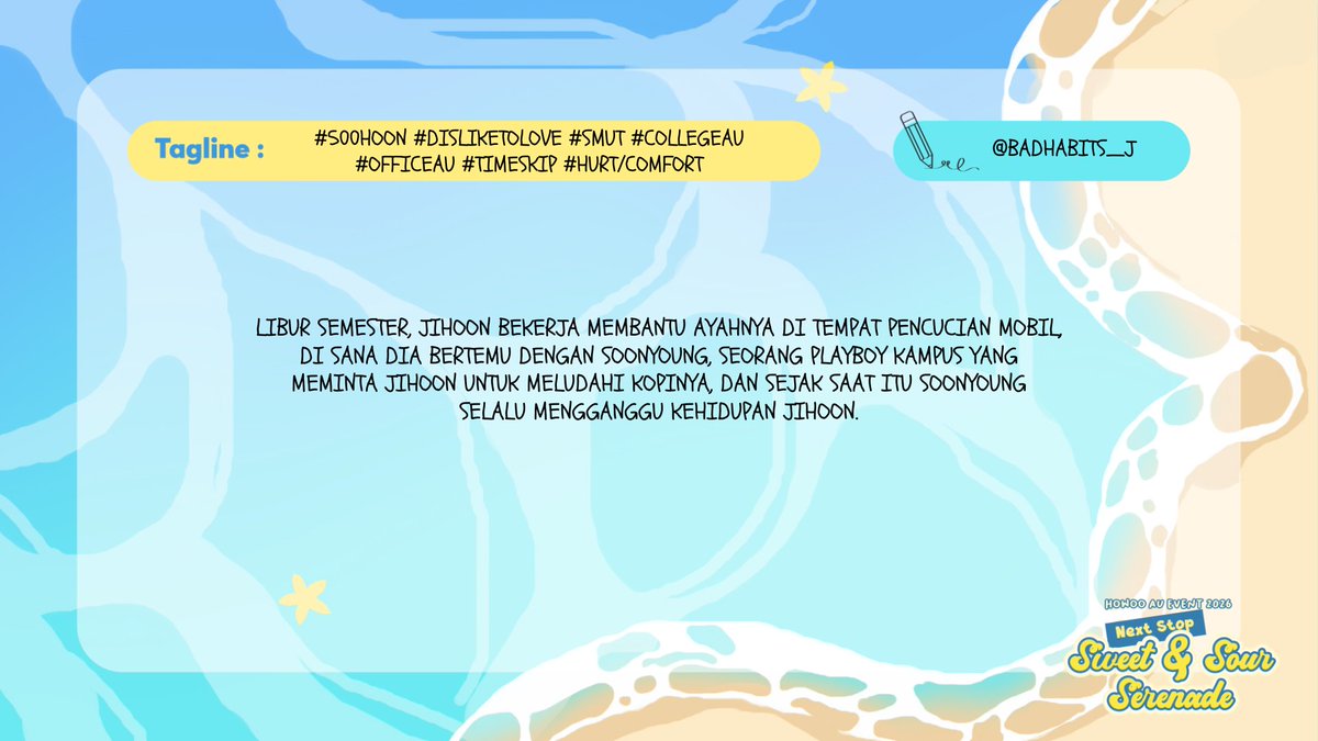 howoomatee's tweet photo. Entry 11
Howoo Alternative Universe 2026 "Sweet &amp; Sour Serenade" 🍋

Prompt by @badhabits_j 
Let's follow along Howoodan! ❤️🖤

#SWEETNSOURSERENADE #HOWOOFEST2026 #SOONHOONAU https://t.co/3a0jgaoJKh