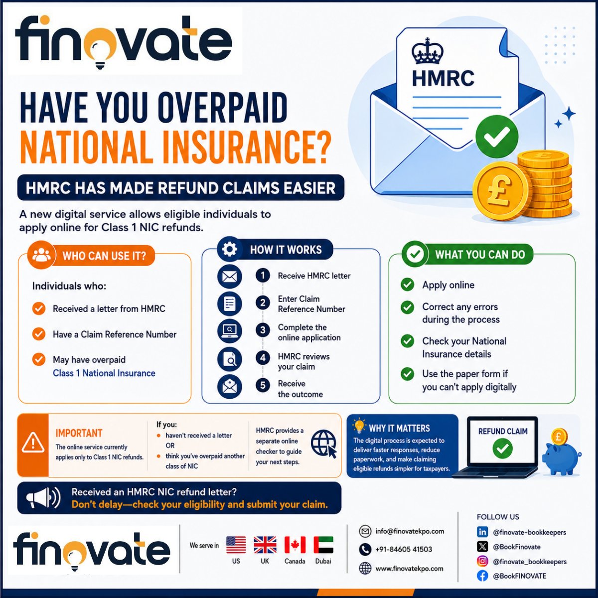 BookFinovate's tweet photo. 🚨 𝗛𝗠𝗥𝗖 𝗶𝘀 𝗺𝗮𝗸𝗶𝗻𝗴 𝘁𝘄𝗼 𝗯𝗶𝗴 𝗺𝗼𝘃����𝘀.
⚖️ Proposed criminal offence for reckless tax declarations.
💷 New digital service for eligible Class 1 NIC refund claims.
Stay informed and stay compliant.
#HMRC #UKTax #TaxCompliance #NIC #Accounting #Bookkeeping #FINOVATE https://t.co/UdS3977c0N