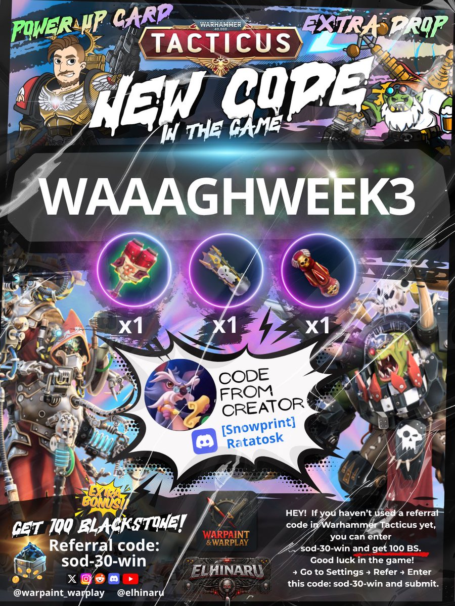 TacticusCodes's tweet photo. New Code (13 July 2026) Warhammer 40.000 Tacticus. Power up Card. #warhammertacticus #tacticus #tacticuscode #warhammer40k #wh40k #dawnofwar4 https://t.co/8GsnO9gzPc