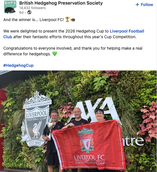 TheRedmenTV's tweet photo. Hedgehog Cup Winners 2026, you'll never sing that 🎶

🦔🏆 https://t.co/uWCb0GZYJv