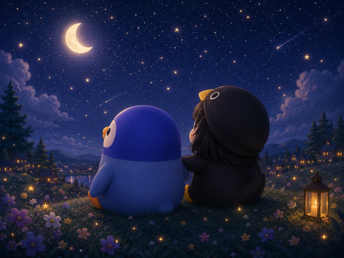 peeeengry's tweet photo. [2 Weeks with #Gugugaga ]           

 Day 12 
Night Sky  

Days with Guga and the penguin is drawing near to an end.
They wish upon a shooting star for each other's happiness🌠
And wishing you all a good night

 #咕咕嘎嘎 partypopbubblyz https://t.co/2okpdDbxqi