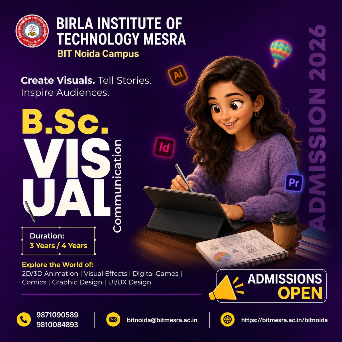 bitnoidacampus's tweet photo. Turn Creativity into a Career at BIT Noida. Join https://t.co/6TcHTVl5Ck. Visual Communication after XII . website: https://t.co/lNEPFtiaPF
#Bscvisualcommunication #bscviscom #visualcommunication #creativecourses #afterXII #BITNoida https://t.co/HXhUIk0mv8
