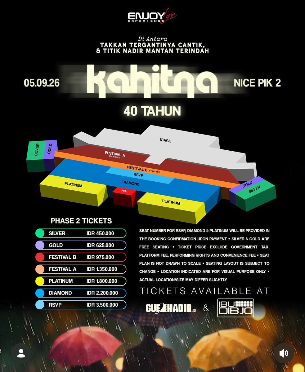 ticketingidn's tweet photo. WTS TIKET KAHITNA 40 TAHUN

2 Tiket Diamond 4,5 2 tiket
2 Tiket Platinum 3,7 2 tiket
2 Tiket Fest B 2jt 2 tiket
2 Tiket Fest A 2,8 2 tiket
2 Tiket Gold Kanan 1,3 2 tiket
2 Tiket Silver Kanan 900k 2 tiket

Dibantu sampe masuk ke venue yaa
Bisa DP dulu sisanya di venue https://t.co/7PAeU8WUnA