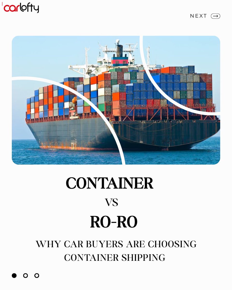 carlofty's tweet photo. The way your vehicle is shipped can make a real difference in its protection, security, and the peace of mind you have while waiting for it to arrive.

That’s why many luxury car dealers and buyers choose container shipping over RoRo, especially when the vehicle is something they can’t afford to compromise on.

Does that mean RoRo is a bad option? Not at all. It’s a reliable and cost-effective shipping method used every day around the world.

But if your priority is giving your vehicle an extra layer of protection throughout its journey, container shipping is worth considering.

Swipe through to see why so many car dealers prefer it.