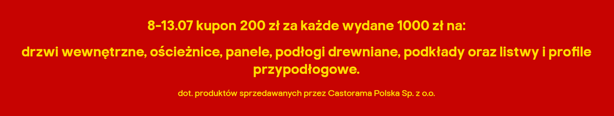 yelonec's tweet photo. Dziś kończy się akcja Castorama na wybrane drzwi, ościeżnice, panele, podłogi, podkłady oraz listwy. Za każde 1000 zł wydane w jednej transakcji na produkty objęte regulaminem można otrzymać kupon 200 zł, maksymalnie 2000 zł.

🗓️Kupon działa 14.07–12.08 tylko stacjonarnie, przy kolejnym koszyku od 201 zł.

❌Nie można sumować kilku paragonów. Akcja nie łączy się z innymi promocjami ani korzyściami CastoPro i PakietMieszkanie.
