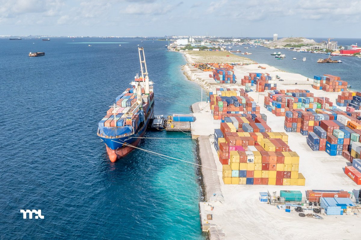 Portmv's tweet photo. As part of our continued efforts to ease port congestion, container loading operations for the general cargo vessel MV Celestia were successfully carried out at the Thilafushi Berth yesterday.

A total of 372 TEUs were loaded onto the vessel in under 24 hours. Since the trial berthing operation at the Thilafushi Berth in May 2026, MV Celestia is the fourth vessel to successfully berth at Thilafushi.

#MaldivesPortsLimited #MPL #PortMV #MPLHidhumathugaa