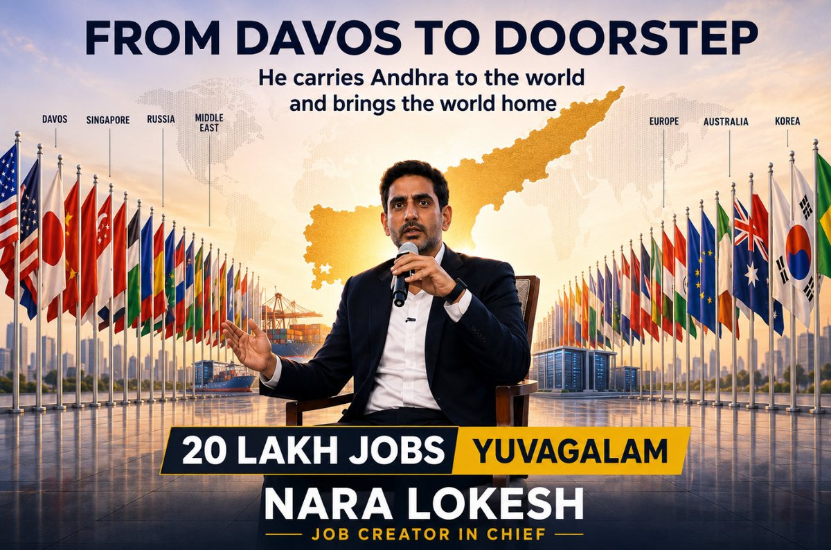 iTDP_Official's tweet photo. .@ysjagan gave Andhra caste, religion, region &amp; hate ..

@naralokesh gave #AndhraPradesh Davos, Seoul, Singapore, Dubai, Europe, Australia in less than 2 years..

One divides. One employs.

Choose jobs. Choose the future. Choose @naralokesh..

#JobCreatorInChief #CBN #NaraLokesh https://t.co/S6eAgdDxRL