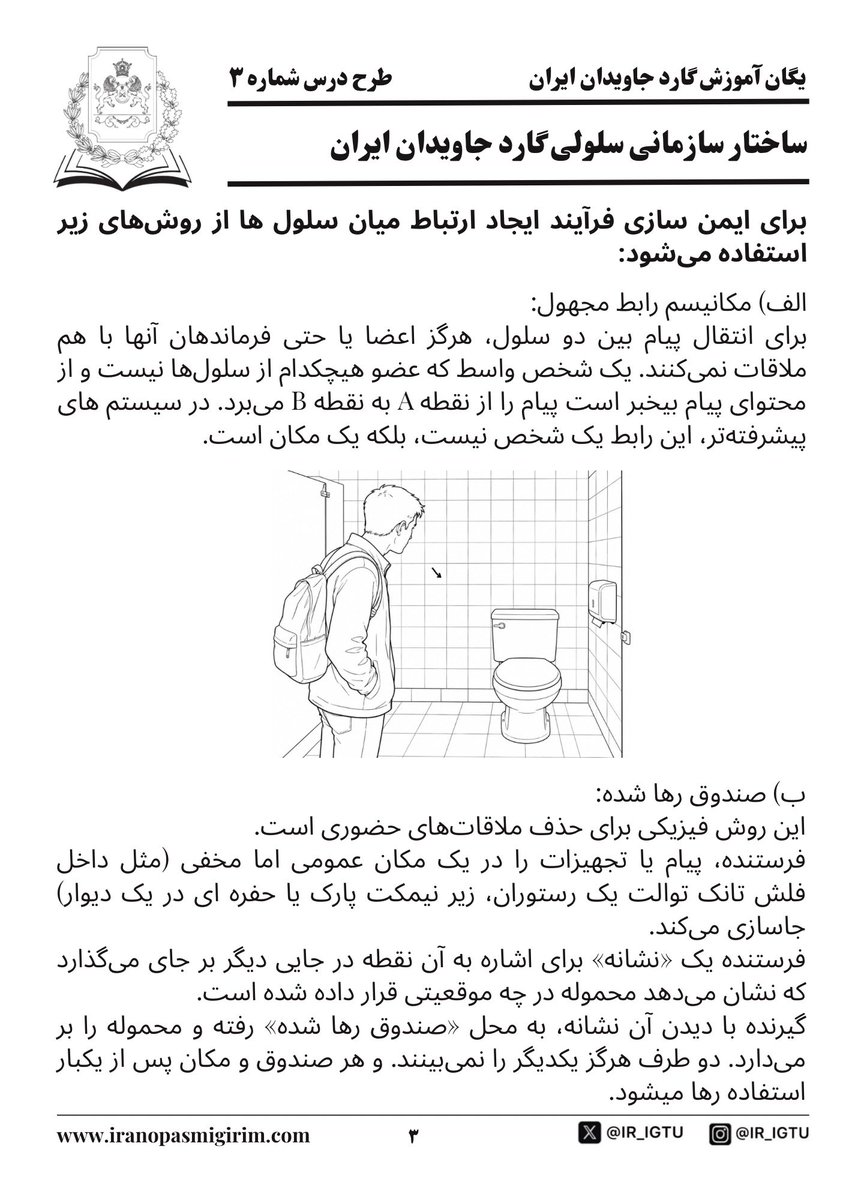 IR_IGTU's tweet photo. طرح درس شماره ۳
یگان آموزش گارد جاویدان ایران

«ساختار سازمانی سلولی گروه های گارد جاویدان ایران»

رشتو
۲-۱

#پاینده_ایران #جاویدشاه https://t.co/4xEOHECTXL