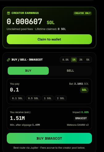 bloopcash's tweet photo. If you launched a token on https://t.co/moBmyKnZBJ, claiming your creator rewards is as simple as it gets.

Just open your token page, and if you're the creator, you'll see a Creator Earnings card at the top. https://t.co/LGcuXlDpUl