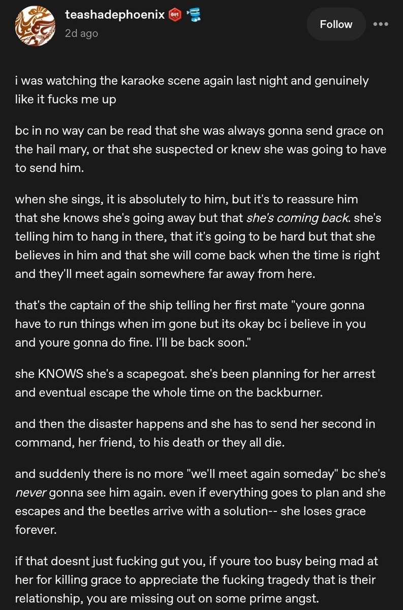 thoschody's tweet photo. i've said this before &amp; i'll say it again: when the explosion happened, she was running for HIS life.
i really don't understand the people who believe she planned on sending him to space when he's literally her 2nd in command. like we did watch the same movie...right?? https://t.co/GJr9KPP5hV