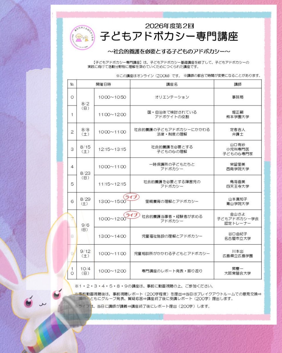 advkenkyukai's tweet photo. 🍀アドボカシー専門講座のお知らせ🍀
こんばんは！ひーです
⁡
専門講座は基礎講座を受けた人のみ参加可能です
⁡
🍀割引について
ユース▷▶︎6000円
子どもアドボカシーセンターOsaka個人会員▷▶︎2000円割引
⁡
専門講座は講座回数が少ないため、チャンス🍀
一緒に学べることを楽しみにしています https://t.co/KmSeQArS7T