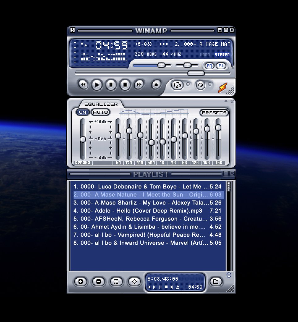 Nim4_k's tweet photo. ADHD kicked in and I was thinking why don't we have Winamp on Mac? 

I found a web version , i ported to Mac as. Here's the link if you're old school and want to set the equalizer and skins.

https://t.co/bGtQZEWRVF https://t.co/FirYMwpGpW