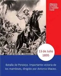 MTSS_CUBA's tweet photo. La Batalla de Peralejo.
Esta contundente victoria mambisa frenó el avance colonialista y cobró la vida de altos mandos españoles. La acción estratégica marcó un hito en la Guerra de Independencia. https://t.co/AmKr0gWU1S