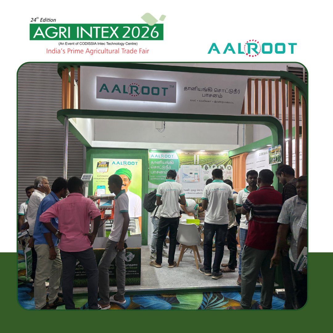 aalroot's tweet photo. Experience the future of farming with AALROOT Smart Irrigation System at AGRI INTEX 2026. Discover AI-powered irrigation solutions that help save water, reduce costs, and improve crop productivity.

#CODISSIA #Exhibition #TradeShow #AALROOT #AgriIntex2026 #SmartIrrigation #IoT https://t.co/ATuRnOgDOm