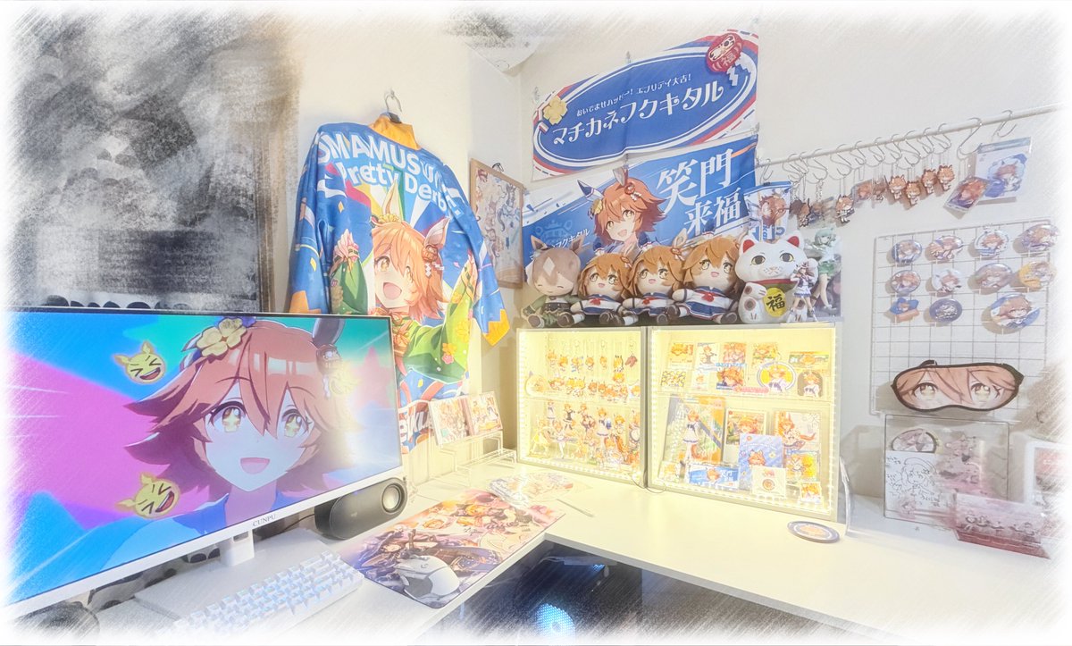fukukita0511's tweet photo. ついに完成したーーー！！！！！！！！！
フクキタルコーナー！！！！！！！！！

大変失礼ながら、推し活の頂点みたいなデジたん棚を作ってらっしゃるつん様にたくさんアドバイスいただいて、ようやく完成しました！！🎀

本当にありがとうございます！！🔮🔮🔮 https://t.co/u06SmdwpuU