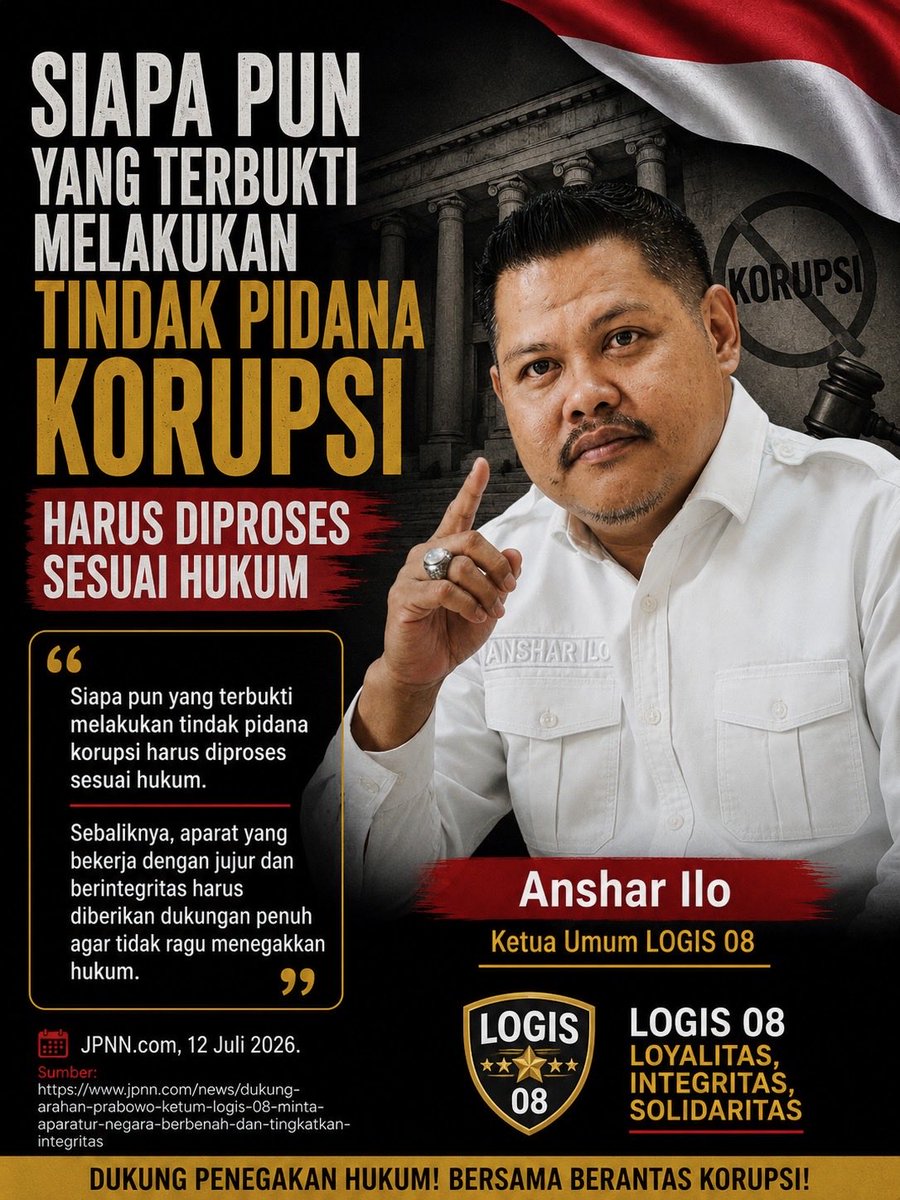 siipplahh's tweet photo. Tak Pandang Bulu! Perkara korupsi harus ditangani secara adil dan transparan. Itulah yang sedang dilakukan Presiden Prabowo untuk negeri ini.
#PresidenLawanKoruptor https://t.co/oAX3aTBJmy