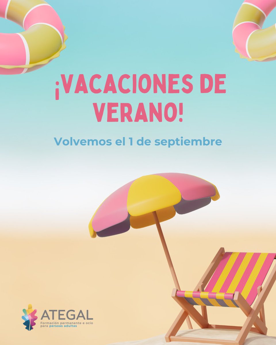ategal's tweet photo. 🏖️ Recordad que las Aulas cogemos vacaciones durante los meses de julio y agosto. Volvemos con las pilas cargadas el 1 de septiembre para comenzar con un nuevo curso.

¡Os esperamos! 🥰

#aulassenior #formaciónpermanente #galicia https://t.co/atgAdSMkPy