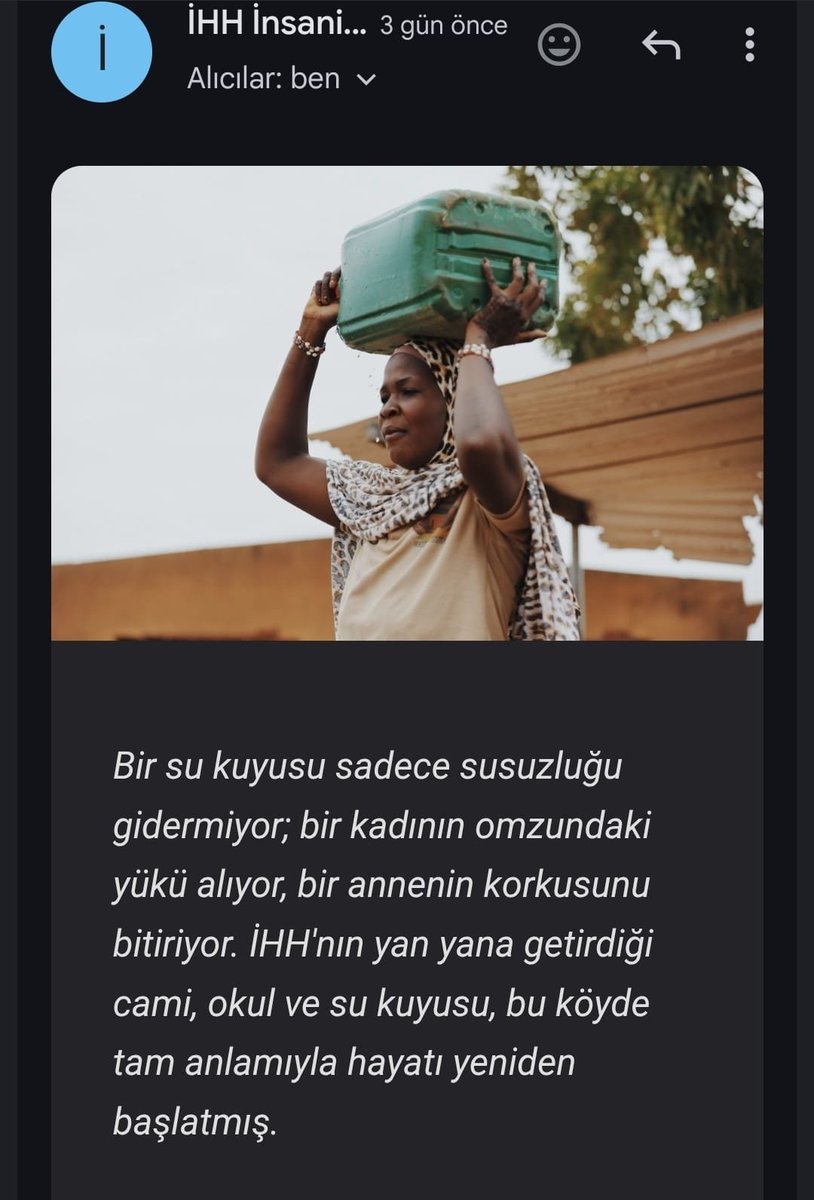 ismail_halis's tweet photo. İHH'dan, mail adresime gelen bir çok mesajdan biri 

1993'ten bugüne
Türkiyemizin uğradığı her afette, en zor koşullarda bile orada idiler

1993'ten, Bosnamızın en ağır günlerinden bu yana 
Dünyanın 130'dan fazla ülkesindeler

Ekte paylaştığım Habibe'nin hikayesine bakar mısınız, bu sadece 1 hayat, bir insan, 1 Habibe

Yeryüzünün her yerinde yüzbinlercesi var 

Her birine giden ulaşan yardımların tamamı, helal bir gönülden, helal bir rızıktan, helal bir niyetle yola çıkıyor ve sonsuz bir güven ve dua ile adresine ulaşıyor 

Onlarca yıldır bu böyle 

Tertemiz bir süt
Tek 1 lekeli pirinç tanesi düşmedi 

İHH'mız
Kızılay'ımız, Sadaka Taşı'mız, Deniz Feneri'miz, YEÇED'imiz, Yetim Vakfımız, Tebessüm Derneğimiz, Düğün Derneğimiz, Hüdai Vakfımız, Umuda koşanlar Derneğimiz, buraya, gerçekten de sığmayacak, onlarca, yüzlerce vakıf, dernek, STK'mız

Müslümanlıkla yoğrulan yurdumuzun
her daim tüten ocakları

İyi ki varlar, iyi ki varsınız 

Allah, bu aziz ülkenin, dünyanın neresinde yaşıyor olursa olsun, gönlü bereketli her insanının alın teri ile emeği ile varolan bu iyilik kubbelerini ilânihaye dâim eylesin 🍀