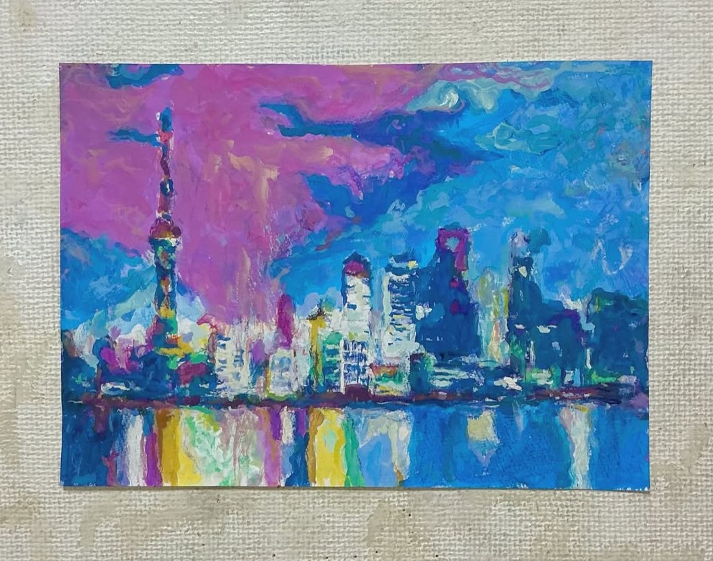 開運クレヨン画 CITY-d2605] : 16.5x23cm 紙にアクリル、クレヨン、色鉛筆 2026