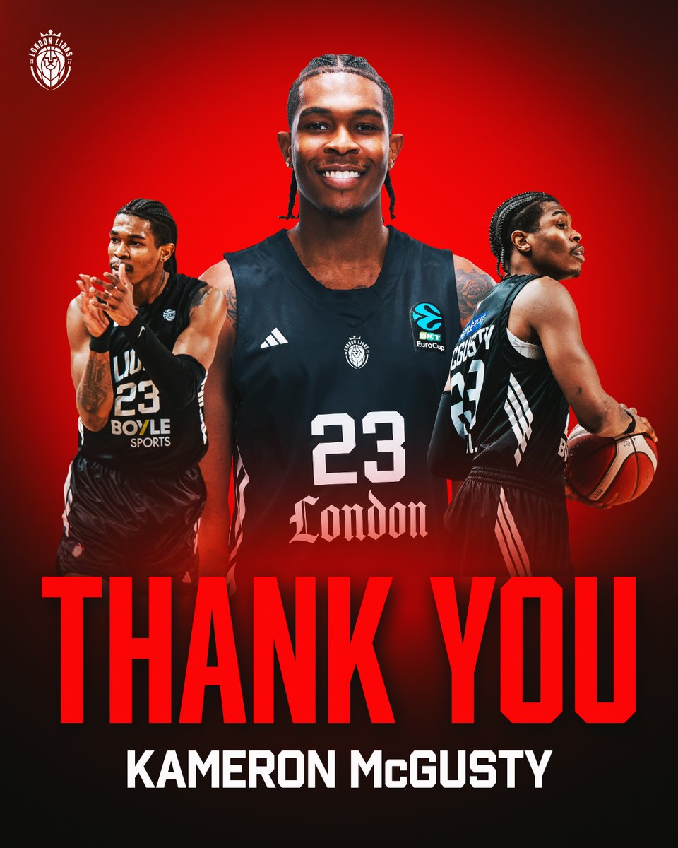 LondonLions's tweet photo. Thank you, Kam. ❤️🦁

Kameron McGusty played a huge part in one of the most successful seasons in London Lions history.

The American guard helped the club complete a historic domestic clean sweep, lifting the SLB Championship, SLB Playoff Title, SLB Cup and SLB Trophy, while earning MVP honours in the SLB Cup Final.

Across 27 SLB games, McGusty averaged 10.2 points, 2.4 rebounds and 3.2 assists per game. He elevated his game even further on the European stage, averaging 15.0 points, 3.6 assists and 3.3 rebounds in EuroCup competition while shooting better than 55% from the field against some of Europe's strongest opposition.

Thank you for your commitment, your professionalism and the unforgettable moments in a Lions jersey.

We wish you every success in the next chapter of your career.

#LondonLions
