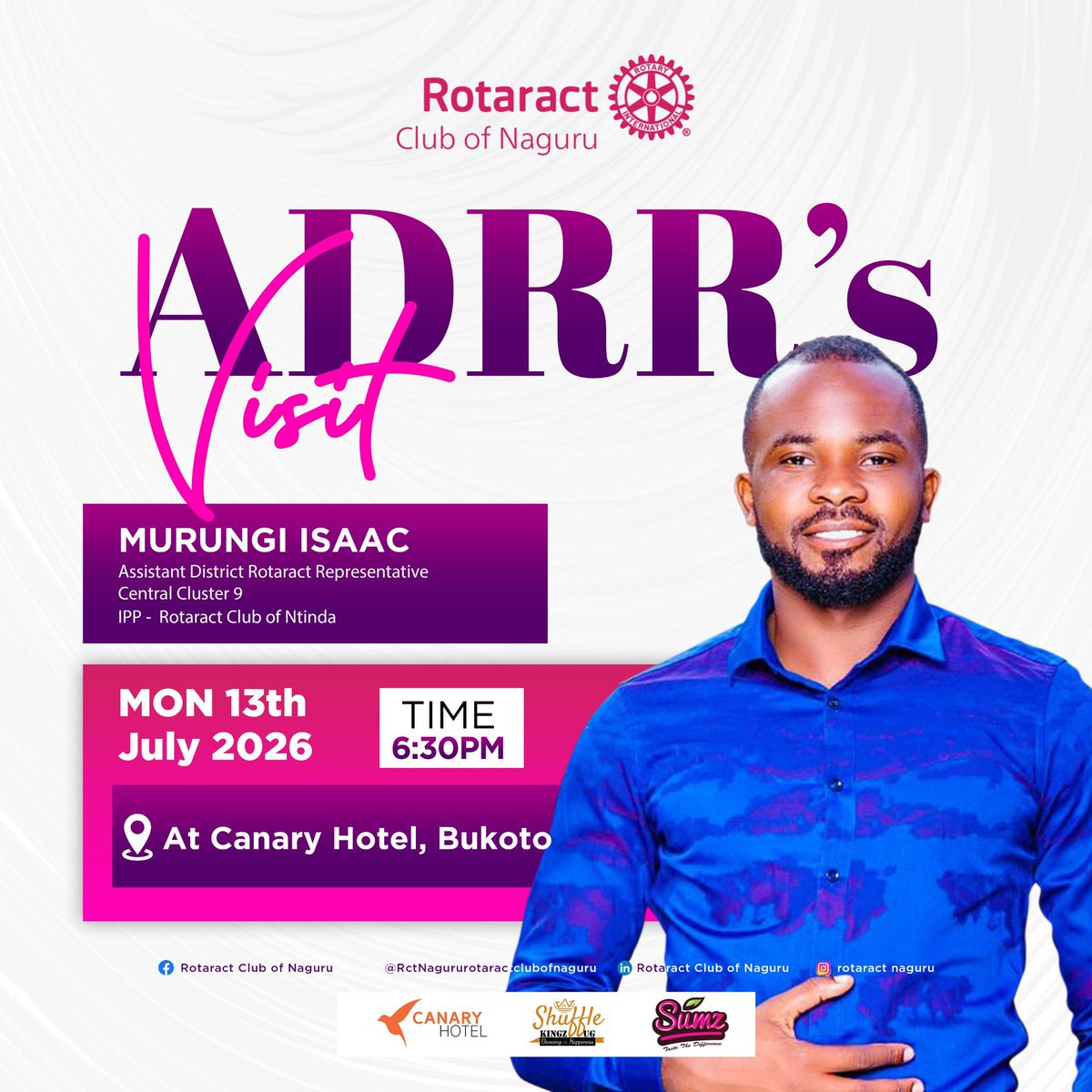 RctNaguru's tweet photo. Enduring change happens through people who are committed and willing to support, guide and mentor young leaders to plan and implement successful activities and projects.
Join us as we host ADRR Isaac Murungi for his official visit!
#MusalabaVI
#RotaractLegacy https://t.co/gtxrrYRhEw