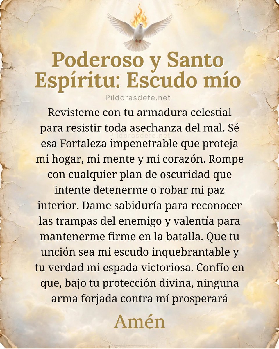 Pildorasdefe's tweet photo. Ven, poderoso y Santo Espíritu de Fortaleza

Revísteme con la armadura celestial y protégeme siempre de todo mal y peligro.

🙌🙌🙌 https://t.co/ou9vAWDusr