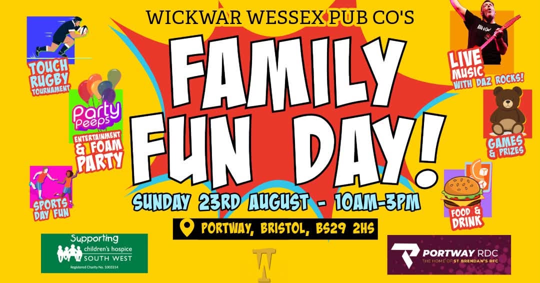 cliftonrugby's tweet photo. The Wickwar Pub Co family needs YOU! ๐
Clifton Rugby is backing the first-ever Family Fun Day 2026! Join on Sunday 23rd of August at St Brendanโs Rugby Club, Portway, Bristol.
๐Teams of 6 players
๐ทยฃ30 per team (ยฃ5 per person)
#CliftonRugby #FamilyFunDay #TouchRugby https://t.co/nQdfNEJAxl