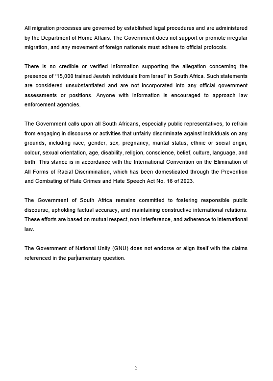 ATMovement_SA's tweet photo. So after all the noise, even the GNU has had to distance itself. 👀

The Minister has now confirmed that Government does NOT endorse the reckless comments made by its own GNU partner regarding the relocation of Pakistani nationals and the so-called "15,000 trained Israelis."

It seems ATM had to do what Government should have done from the start: Hold the executive accountable.

#ATMInParliament