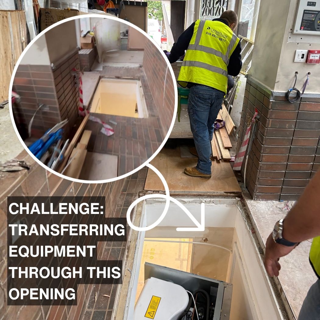 caterglobe's tweet photo. Our Caterglobe engineers recently moved heavy bakery equipment through a narrow gap, taking it from the top floor down to the lower ground floor. Real problem solving makes it look easy. #caterglobe #londonbakery https://t.co/NaGhXzNpfY