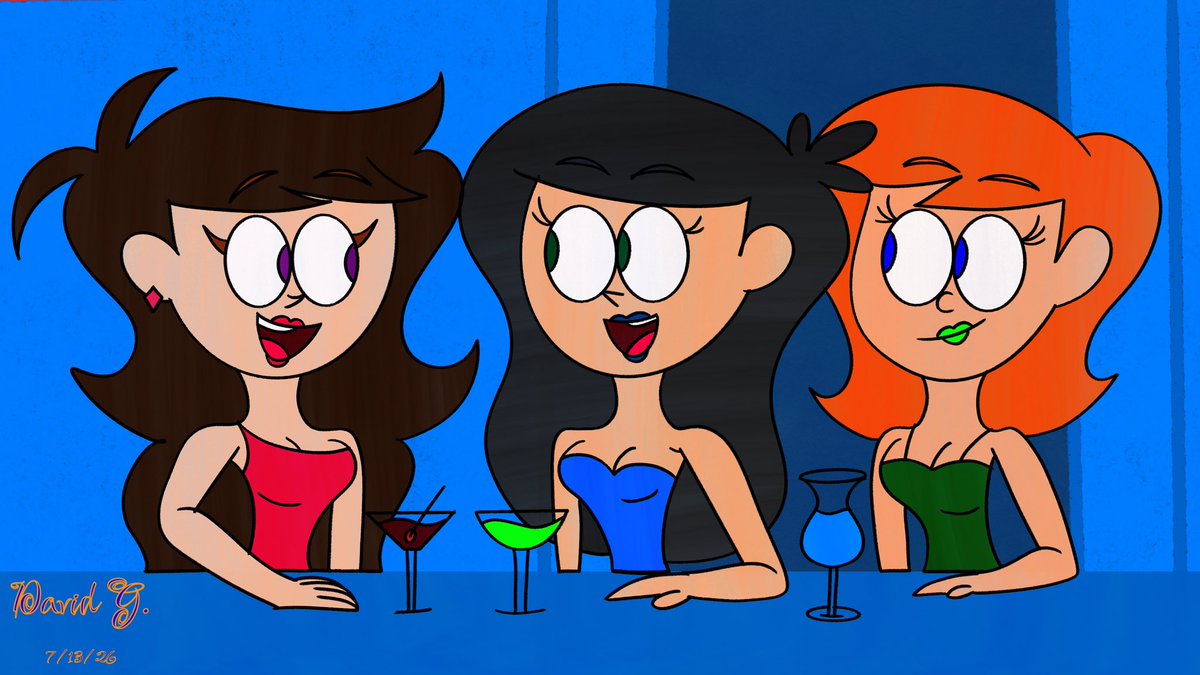 SparkCartoons's tweet photo. Samba July - Day 13: Girls’ Night Out
Lia, Ava and Marcela have gotten together for a little night out, enjoying some mocktails together. No husbands and no kids to look after tonight.
#SambaTimeCartoon #SambaJuly2026 #GirlsNightOut #LadiesNight #BlueLightningDoodles https://t.co/BCBociFtf0